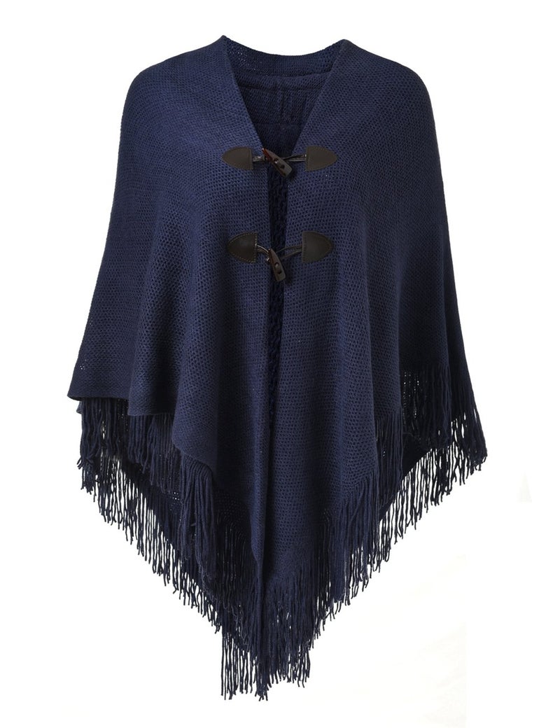 Ferand Shawl Wraps for Women â€“ Toggle Closure, Elegant Fringe Shawl for Travel, Work, or Casual Outfits, Perfect for Fall Layering, Navy blue - Image 1